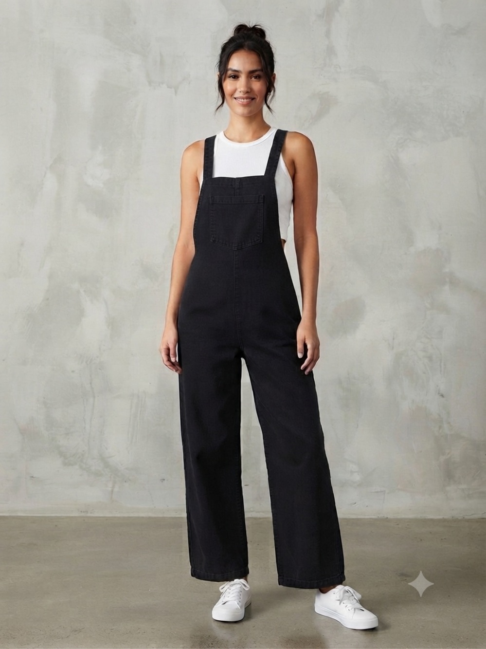 We The Free Free People Black Mineral Wash Denim Overalls with Back Tie